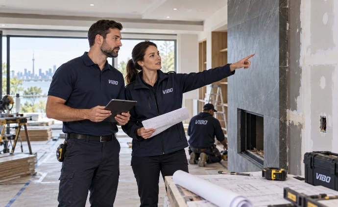 VIBO Renovation Team Reviewing Plans