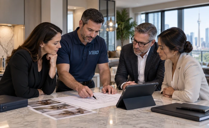 Restoration Team Reviewing Plans in Toronto Loft